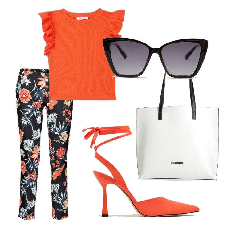 Outfit donna - Total look #1637165. Stile Chic per Tutti i giorni. Abbinamento con pantaloni, borse a mano, t-shirt, décolleté, occhiali da sole.