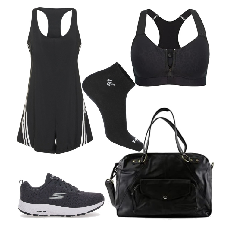 Outfit donna - Appuntamento in palestra. Stile Sporty chic per Sport. Abbinamento con calzini, tute, scarpe sportive, reggiseni, borse sportive.