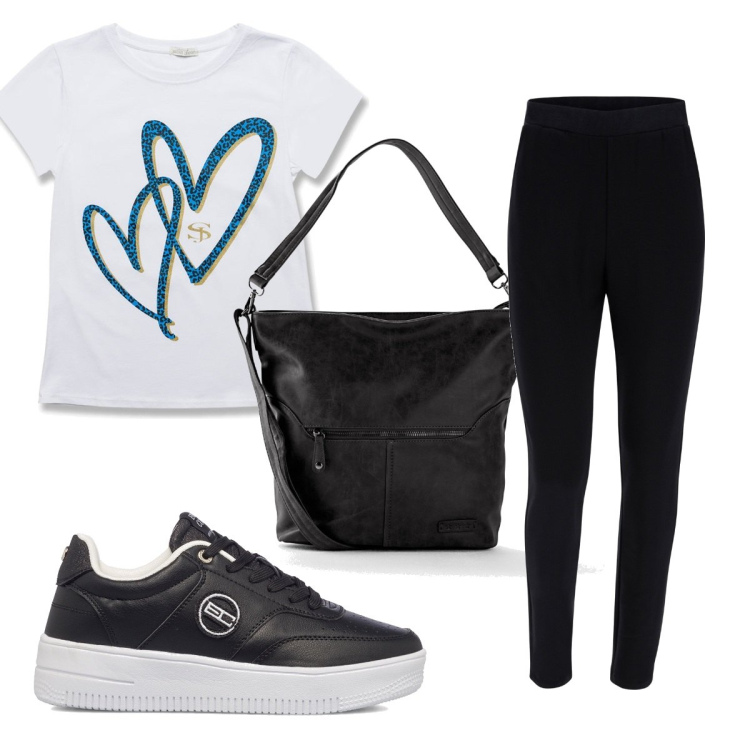 Outfit donna - Total look #1637518. Stile Basic per Tutti i giorni. Abbinamento con borse a tracolla, pantaloni, t-shirt, sneakers.