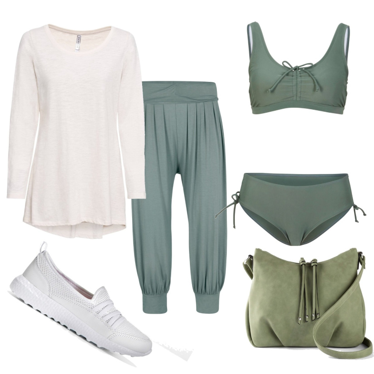 Outfit donna - Semplicemente ...semplice!. Stile Casual per Mare. Abbinamento con bikini, sneakers, pantaloni, maglieria, borse a tracolla.