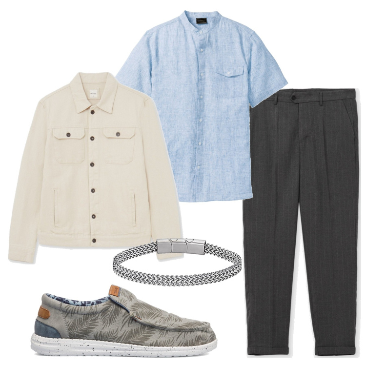 Outfit uomo - I mocassini comodi. Stile Casual per Tutti i giorni. Abbinamento con camicie a manica corta, giacche, pantaloni chino, scarpe stringate, braccialetti.