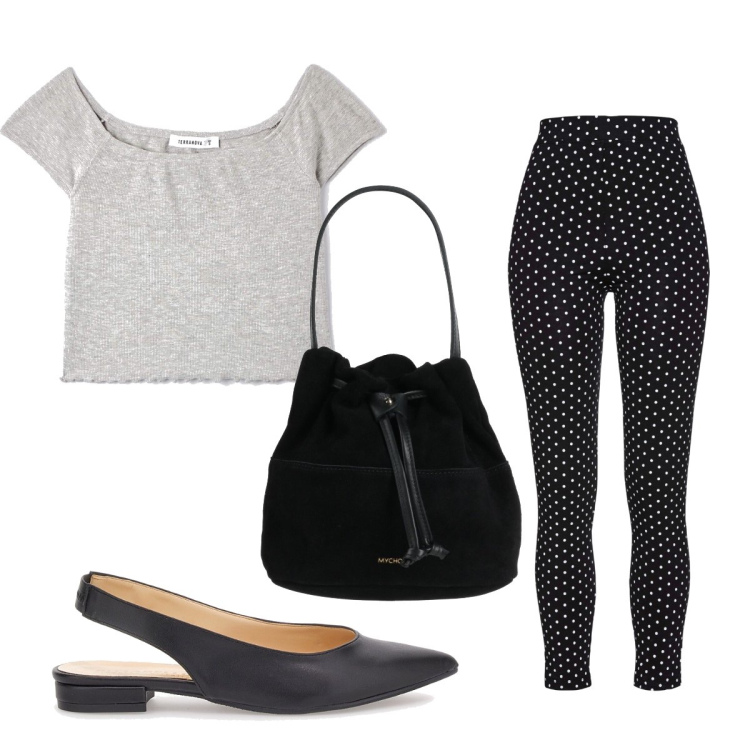 Outfit donna - Total look #1638904. Stile Basic per Tutti i giorni. Abbinamento con leggings, borse a mano, t-shirt, ballerine.