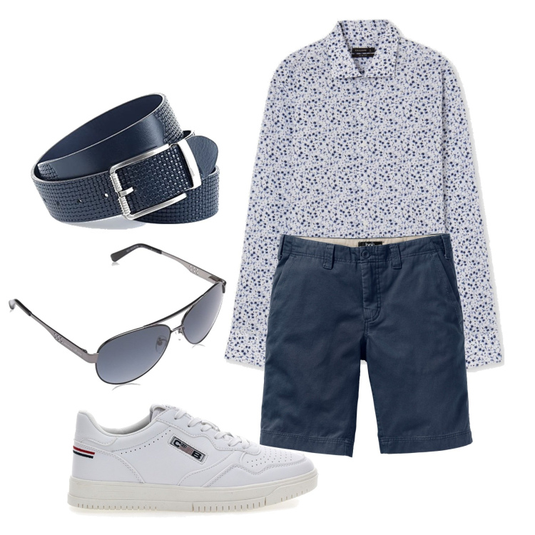 Outfit uomo - Comodo per il viaggio in auto. Stile Casual per Tutti i giorni. Abbinamento con bermuda, camicie, cinture, occhiali da sole, sneakers.