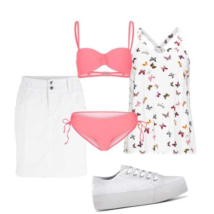 Outfit donna - Total look #1640276. Stile Basic per Mare. Abbinamento con top, minigonne, sneakers, bikini.