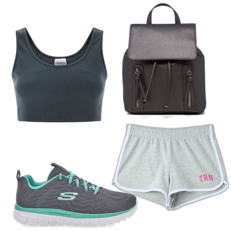 Outfit donna - Total look #1640632. Stile Basic per Sport. Abbinamento con shorts, top, zaini, sneakers.
