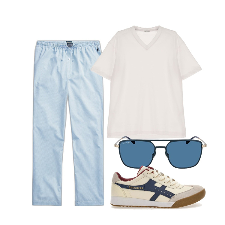Outfit uomo - Ghost outfitter - giugno. Stile Casual per Tutti i giorni. Abbinamento con t-shirt, pantaloni, sneakers, occhiali da sole.
