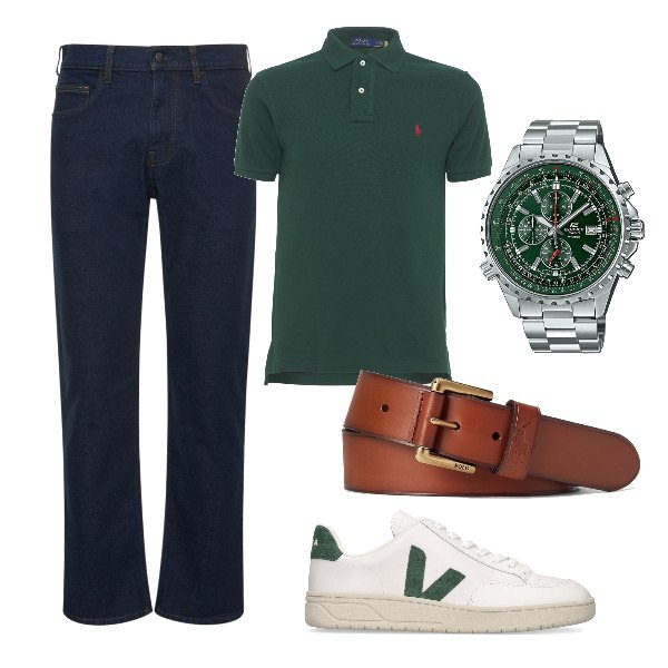 Outfit uomo - Total look #1640859. Stile Casual per Ufficio. Abbinamento con cinture, polo, sneakers, orologi, jeans dritti.