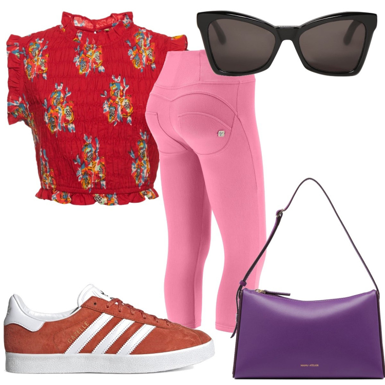 Outfit donna - Total look #1640927. Stile Trendy per Tutti i giorni. Abbinamento con pantaloni skinny, occhiali da sole, sneakers, borse a spalla, top.