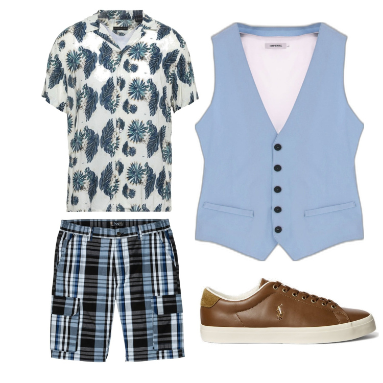 Outfit uomo - Casual. Stile Casual per Tutti i giorni. Abbinamento con bermuda, camicie a manica corta, gilet, sneakers.