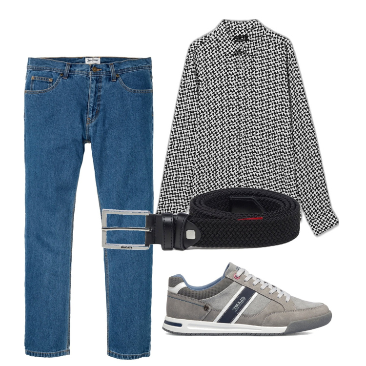 Outfit uomo - Con le maniche arrotolate. Stile Trendy per Tutti i giorni. Abbinamento con jeans dritti, camicie, sneakers, cinture.