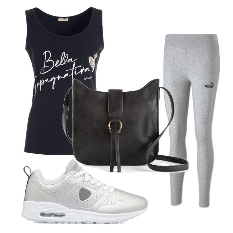 Outfit donna - Total look #1641552. Stile Basic per Sport. Abbinamento con borse a tracolla, canottiere, sneakers, leggings.