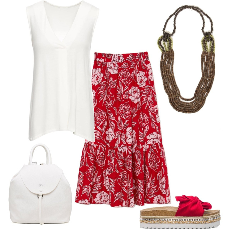 Outfit donna - La collana etnica. Stile Boho per Tutti i giorni. Abbinamento con top, gonne lunghe, collane, sandali in pelle, zaini.