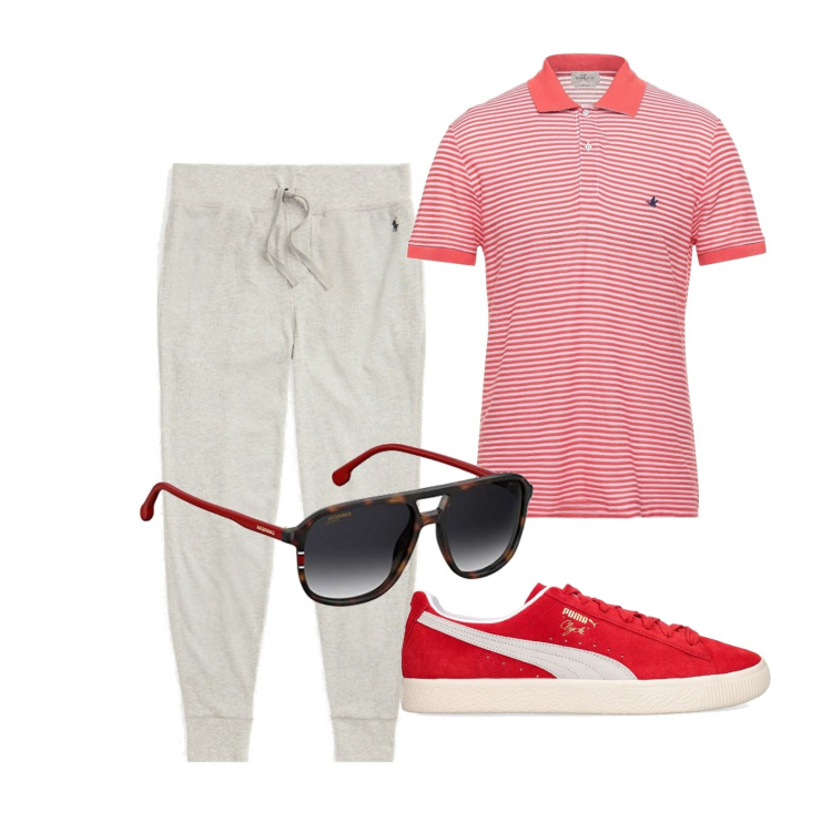 Outfit uomo - Ghost outfitter - giugno. Stile Casual per Tutti i giorni. Abbinamento con polo, pantaloni, occhiali da sole, sneakers.