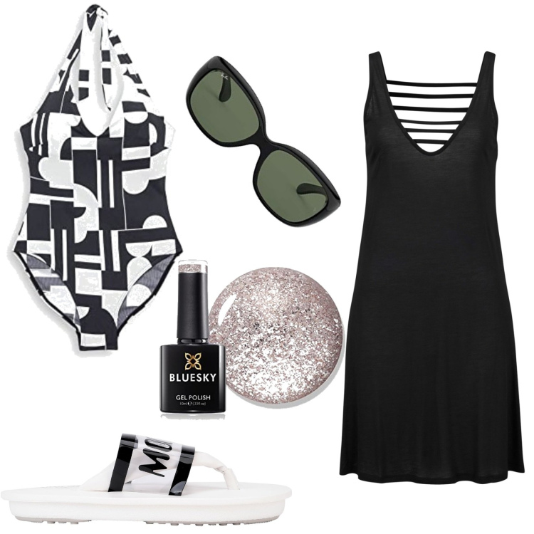 Outfit donna - Ciabattine giapponesi. Stile Basic per Mare. Abbinamento con vestiti da spiaggia, infradito, costumi interi, occhiali da sole, smalti.