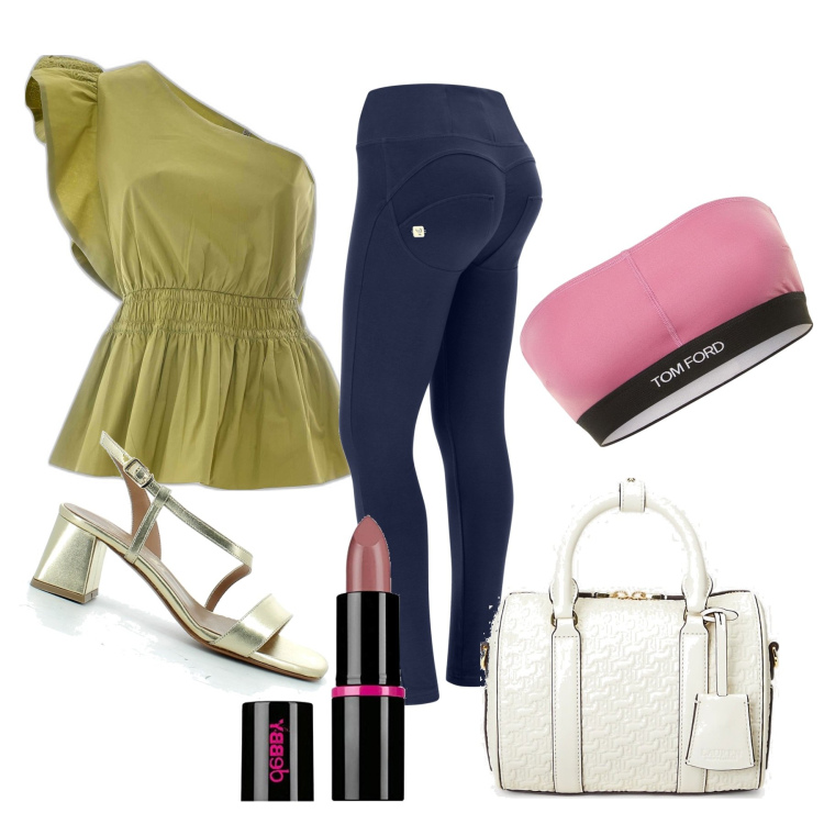 Outfit donna - Pomeriggio fra ragazze. Stile Casual chic per Tutti i giorni. Abbinamento con pantaloni skinny, sandali in pelle, top, borse a mano, reggiseni, rossetti.