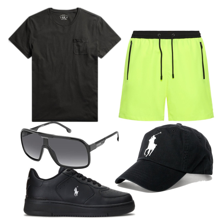 Outfit uomo - Total look #1642800. Stile Trendy Abbinamento con t-shirt, cappelli, sneakers, occhiali da sole, shorts.