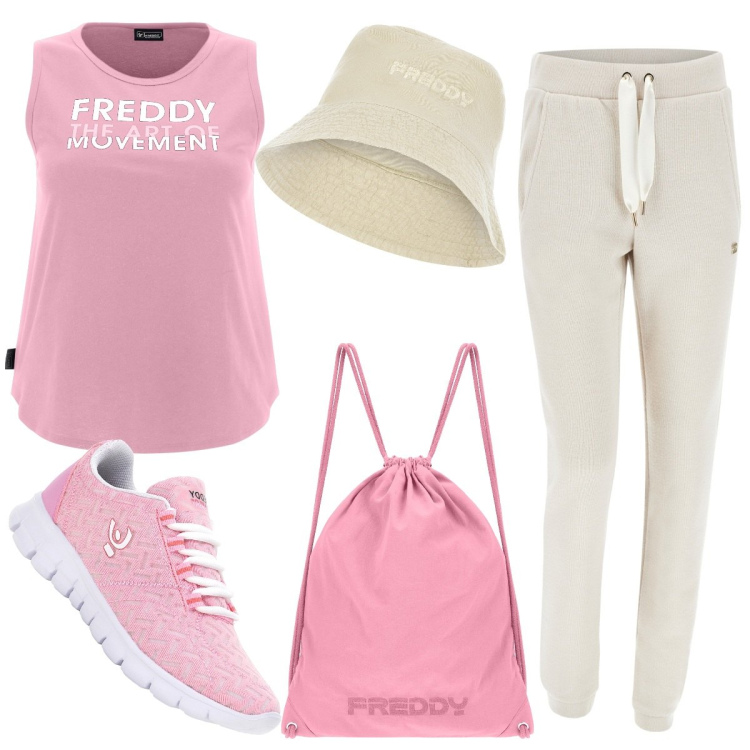 Outfit donna - Total look #1642861. Stile Sporty chic per Sport. Abbinamento con pantaloni, canottiere, sneakers, zaini, cappelli.