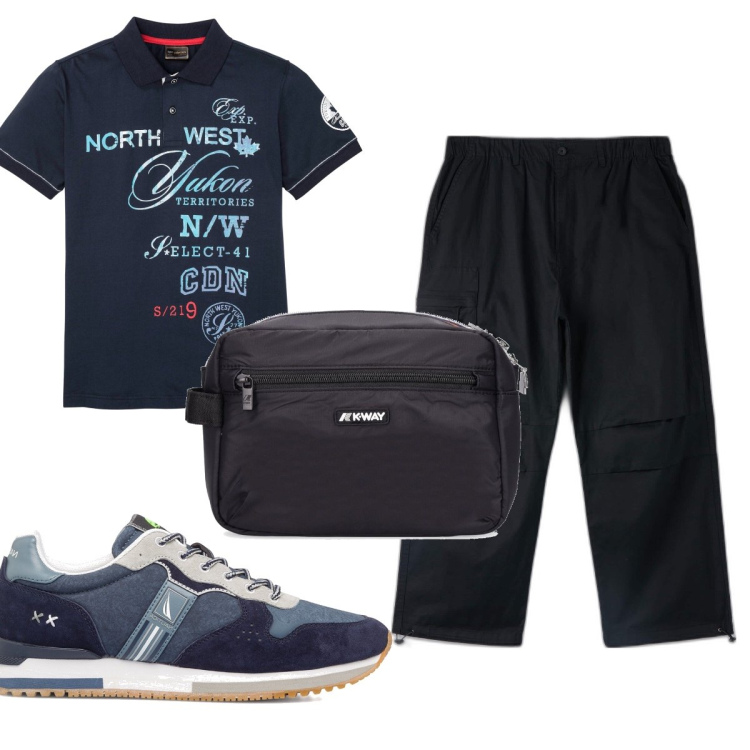 Outfit uomo - Total look #1643451. Stile Trendy per Tutti i giorni. Abbinamento con polo, pantaloni, sneakers, borse sportive.