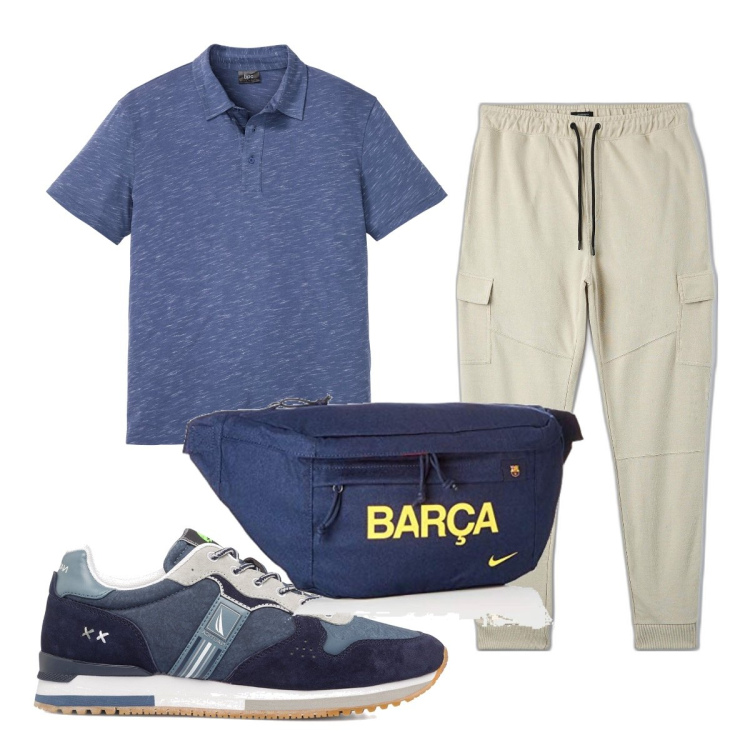 Outfit uomo - Total look #1643455. Stile Trendy per Sport. Abbinamento con polo, pantaloni cargo, sneakers, borse sportive.