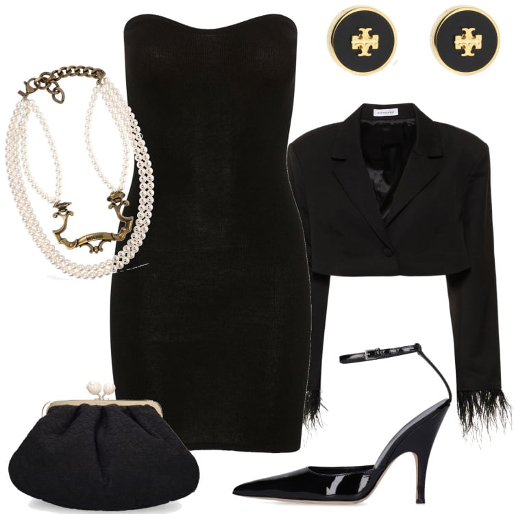 Outfit donna - Tubino e perle. Stile Glamour per Cerimonia. Abbinamento con vestiti, blazer, collane, décolleté, orecchini, pochette.