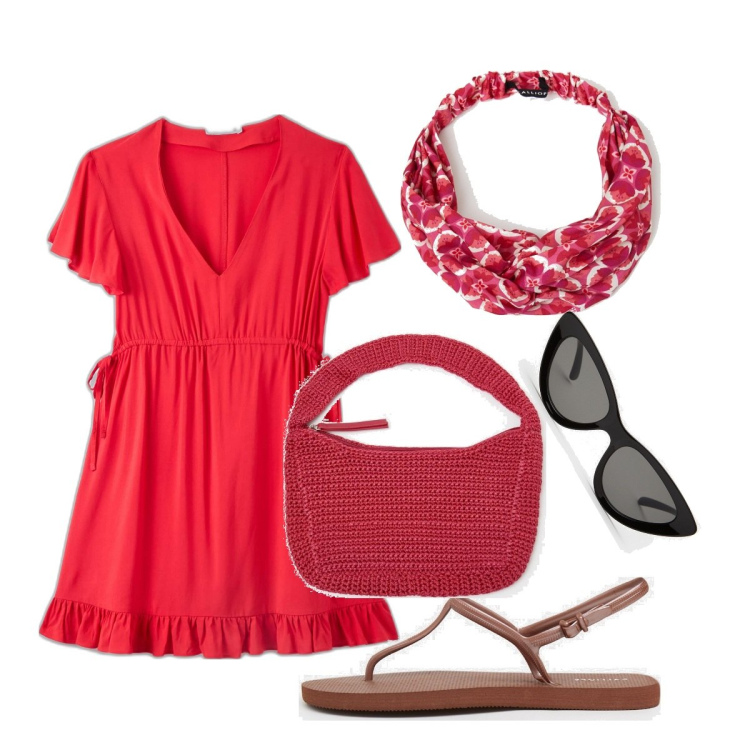 Outfit donna - Il vestito che si allarga e stringe️♡⁠. Stile Romantica per Mare. Abbinamento con vestiti, infradito, fasce per capelli, borse a spalla, occhiali da sole.