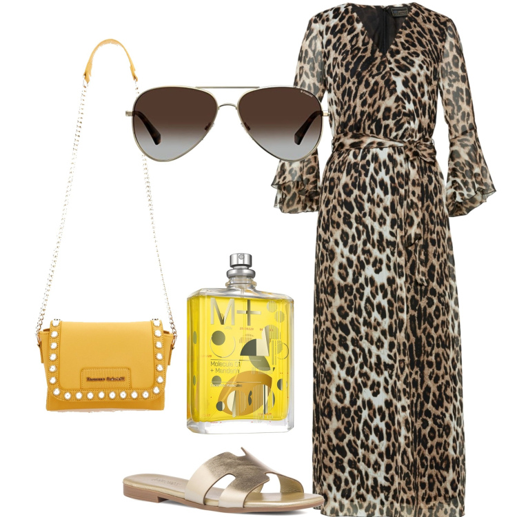 Outfit donna - Total look #1644024. Stile Trendy per Mare. Abbinamento con vestiti lunghi, ciabatte, occhiali da sole, profumi, borse a tracolla.