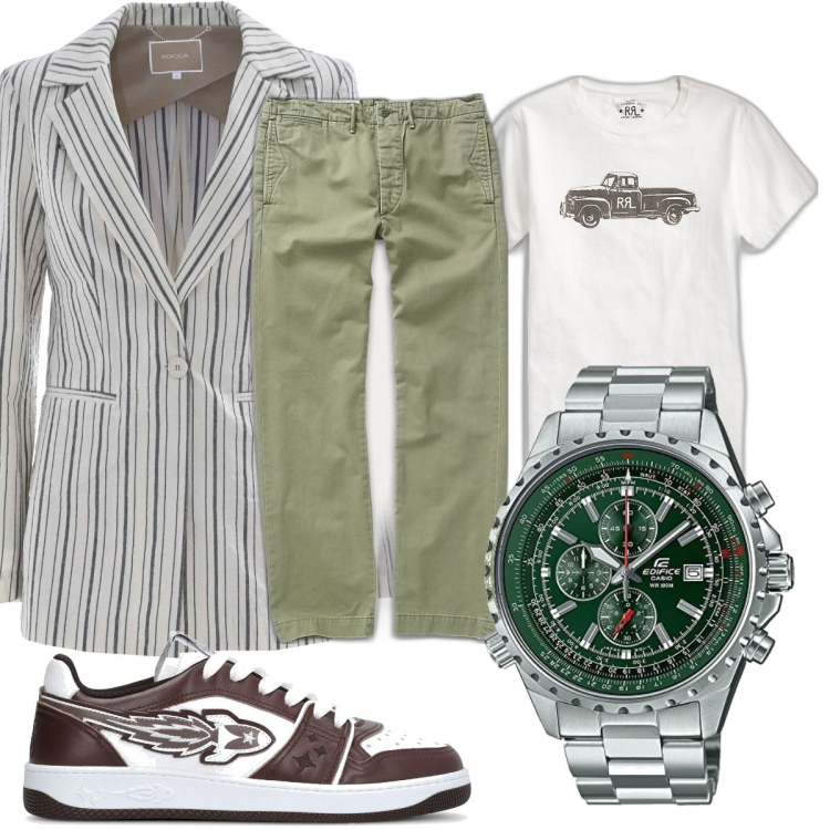Outfit uomo - La Versilia mi aspetta. Stile Trendy per Serata speciale. Abbinamento con giacche, t-shirt, pantaloni chino, orologi, sneakers.