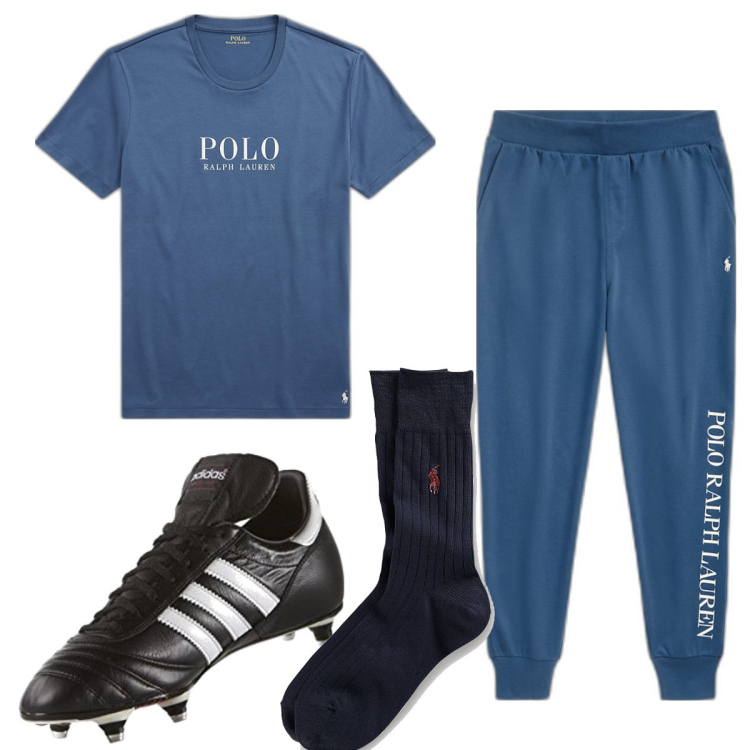 Outfit uomo - Total look #1644172. Stile Trendy per Sport. Abbinamento con t-shirt, calzini, pantaloni, scarpe sportive.