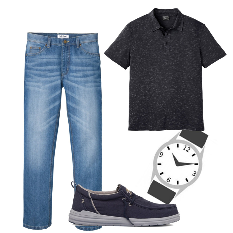 Outfit uomo - Antracite. Stile Casual per Tutti i giorni. Abbinamento con polo, jeans, scarpe stringate, orologi.
