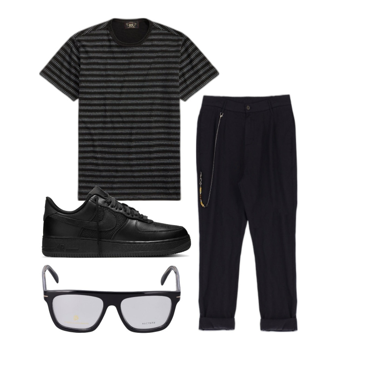 Outfit uomo - Ghost outfitter - giugno. Stile Casual per Ufficio. Abbinamento con pantaloni, t-shirt, occhiali da sole, sneakers.
