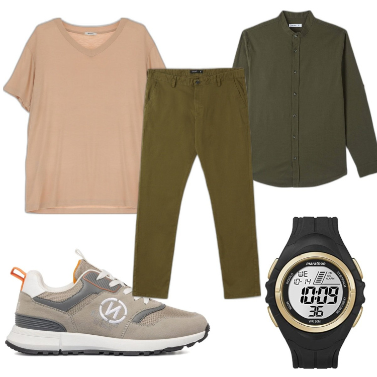 Outfit uomo - Total look #1644574. Stile Casual per Tutti i giorni. Abbinamento con camicie, t-shirt, pantaloni chino, sneakers, orologi digitali.
