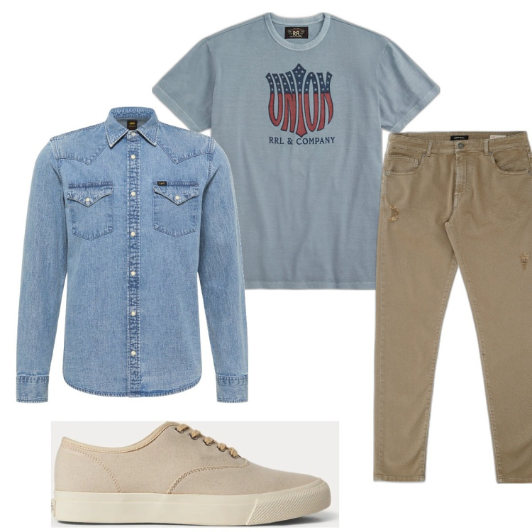 Outfit uomo - Total look #1645176. Stile Casual per Tutti i giorni. Abbinamento con pantaloni capri, sneakers, t-shirt, camicie.