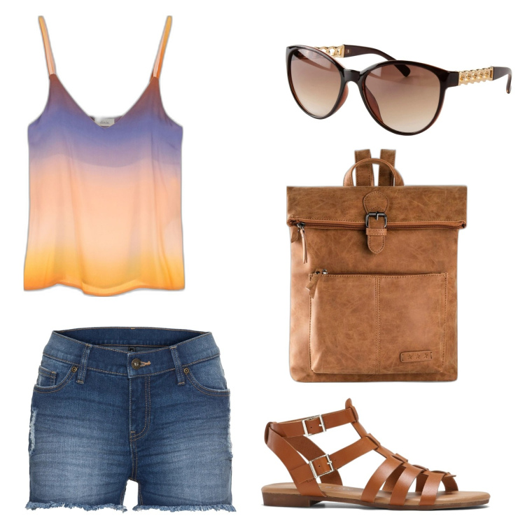 Outfit donna - Sunglasses 3. Stile Basic per Tutti i giorni. Abbinamento con zaini, sandali, shorts, occhiali da sole, canottiere.