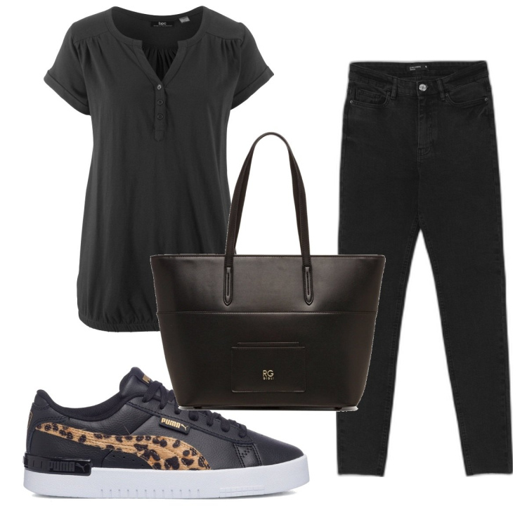 Outfit donna - Total look #1646248. Stile Basic per Tutti i giorni. Abbinamento con maglieria, jeans skinny, sneakers, borse a spalla.