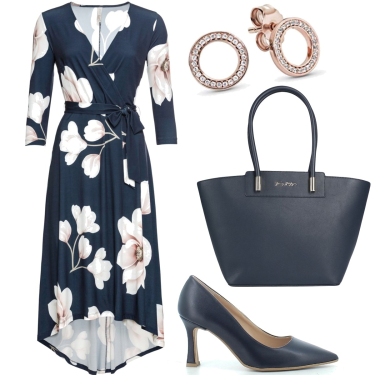 Outfit donna - Madre della sposa. Stile Chic per Cerimonia. Abbinamento con vestiti lunghi, borse a mano, sandali col tacco, orecchini.