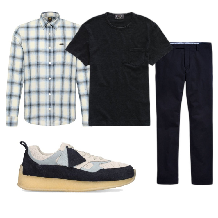 Outfit uomo - Total look #1646706. Stile Trendy per Tutti i giorni. Abbinamento con t-shirt, pantaloni chino, camicie, scarpe stringate.