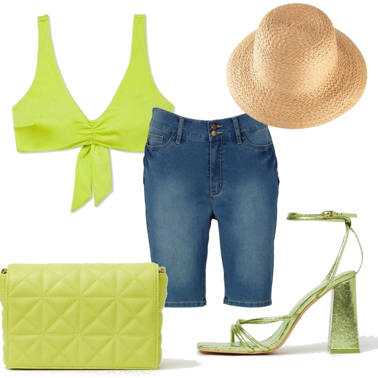 Outfit donna - L\'estate trendy che vorrei. Stile Trendy per Mare. Abbinamento con felpe, bermuda, bikini, borse a spalla, sandali in pelle.