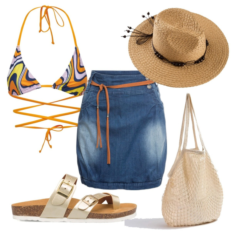 Outfit donna - L\'estate che vorrei è al mare. Stile Trendy per Mare. Abbinamento con minigonne, cappelli, borse a spalla, infradito, bikini.