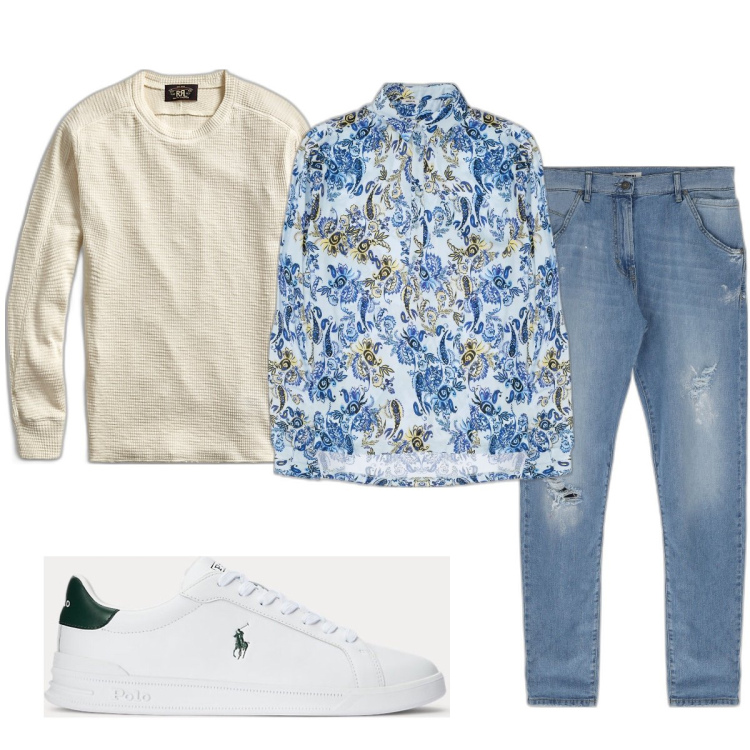 Outfit uomo - Total look #1647302. Stile Casual per Tutti i giorni. Abbinamento con camicie, jeans dritti, maglieria, sneakers.
