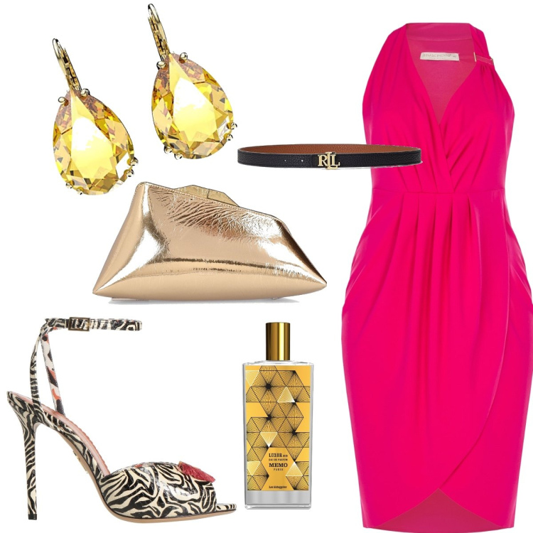Outfit donna - Che scarpe!. Stile Glamour per Cerimonia. look ideale per Tall. Abbinamento con sandali col tacco, vestiti a tubino, cinture, pochette, profumi, orecchini.