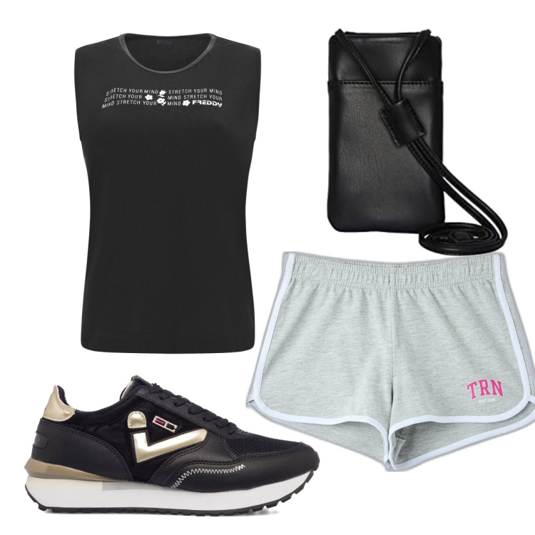 Outfit donna - Total look #1647758. Stile Basic per Sport. Abbinamento con shorts, canottiere, sneakers, borse sportive.