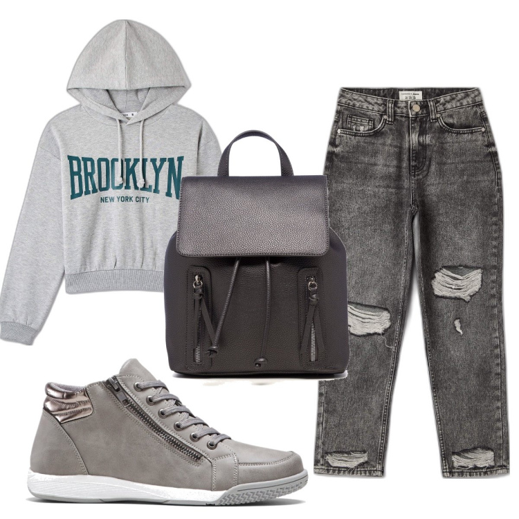 Outfit donna - Total look #1647900. Stile Basic per Tutti i giorni. Abbinamento con sneakers alte, felpe con cappuccio, jeans mom, zaini.