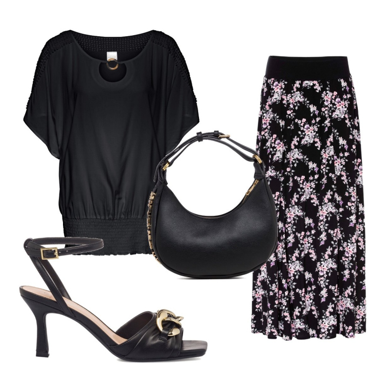Outfit donna - Total look #1647907. Stile Chic per Cerimonia. Abbinamento con gonne lunghe, bluse, sandali in pelle, borse a mano.