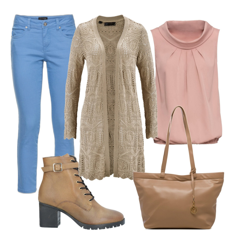 Outfit donna - La cena di stasera. Stile Casual chic per Serata fuori. Abbinamento con cardigans, top, pantaloni, stivaletti, borse a spalla.