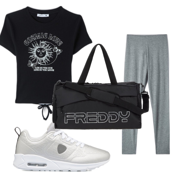 Outfit donna - Total look #1648679. Stile Basic per Sport. Abbinamento con leggings, t-shirt, borse sportive, sneakers.