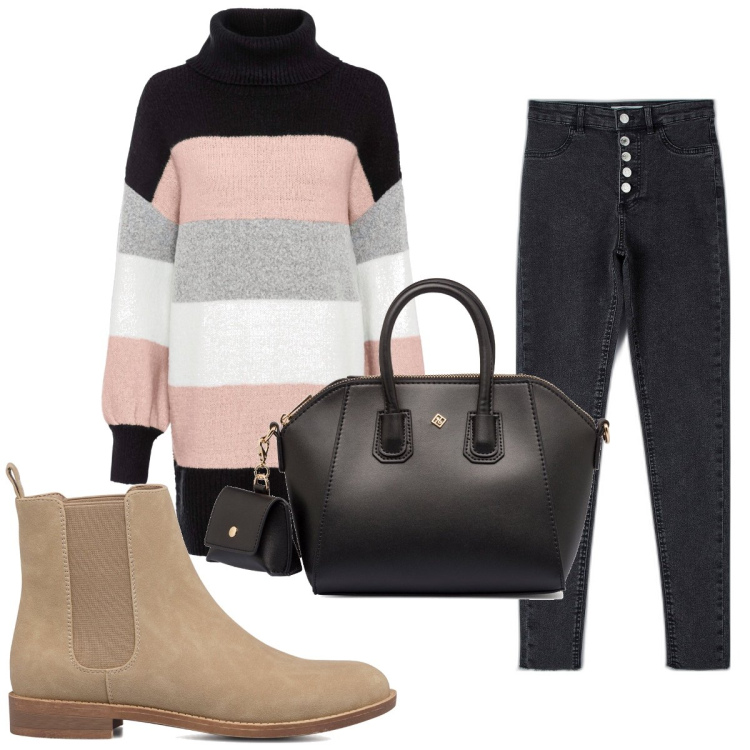 Outfit donna - Total look #1648692. Stile Basic per Tutti i giorni. Abbinamento con maglieria, jeggings, stivaletti, borse a mano.