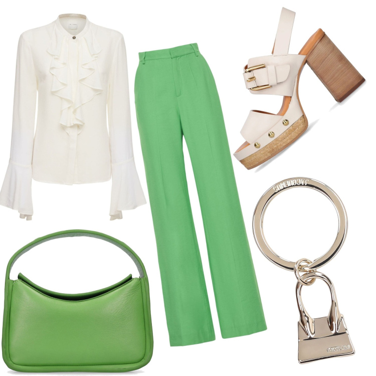 Outfit donna - Total look #1649132. Stile Chic per Ufficio. Abbinamento con camicie, pantaloni, sandali in pelle, borse a mano, portachiavi.
