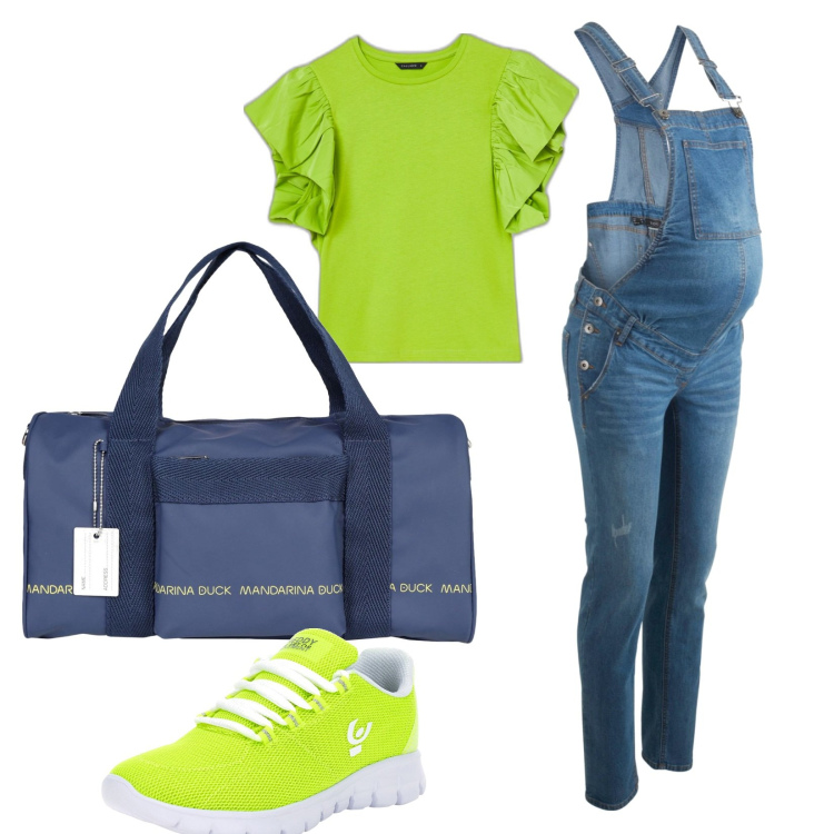 Outfit donna - Total look #1649157. Stile Trendy per Tutti i giorni. look ideale per Premaman. Abbinamento con salopette, borse sportive, t-shirt, sneakers.