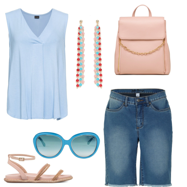 Outfit donna - Orecchini originali. Stile Casual per Tutti i giorni. Abbinamento con top, shorts, occhiali da sole, sandali, zaini, orecchini.