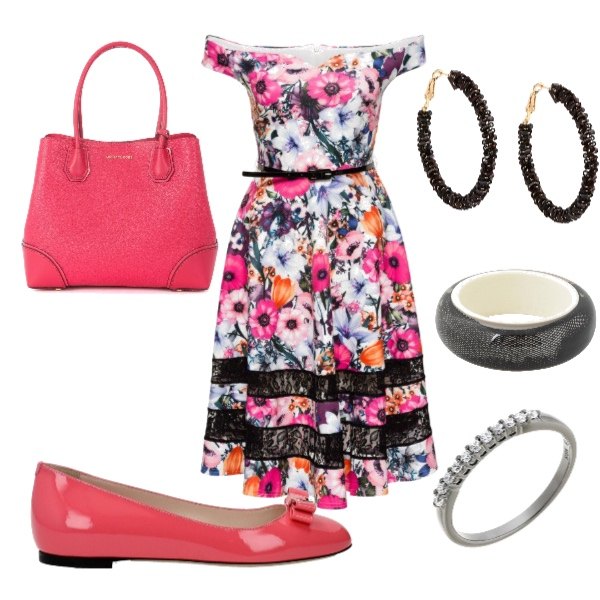 Outfit donna - Bon Ton #11308. Stile Bon Ton Abbinamento con maglieria, orecchini, bracciale fantasia, ballerine, borsa a tracolla effetto martellato con zip fondo con piedini oro, anello in argento 925.